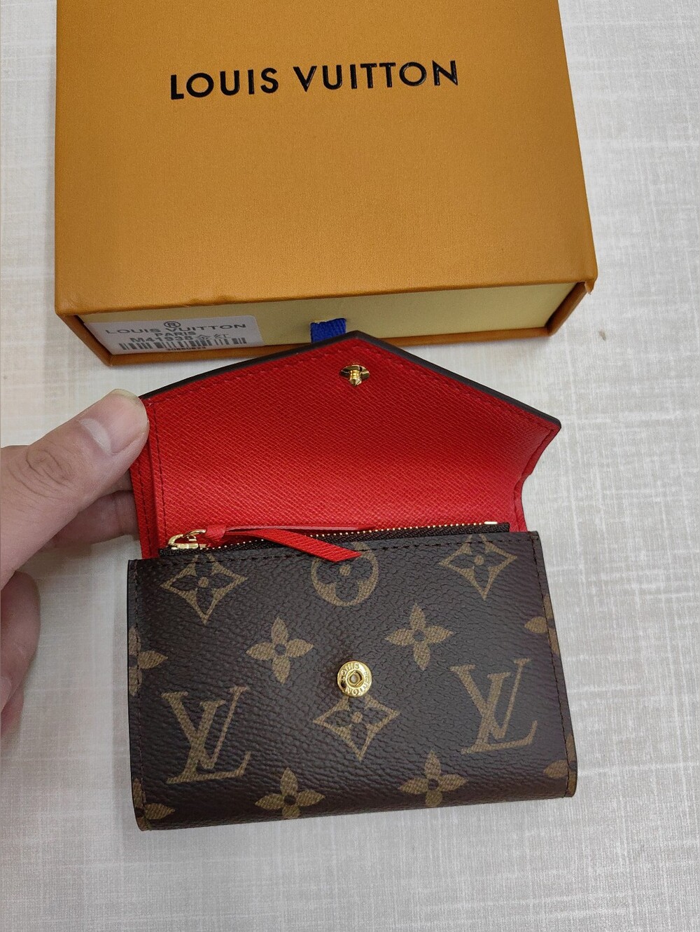 Louis Vuitton Monogram Folding Wallet with Red Interior